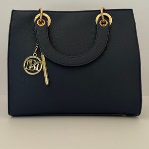 Badgley Mischka Dark Blue Tote with Logo Detail